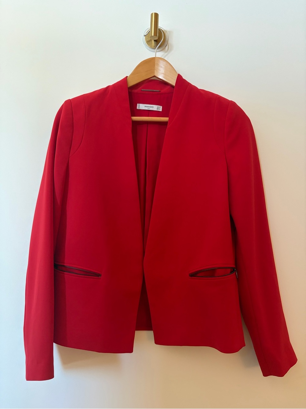 Mango Red Open-Front Collarless Blazer